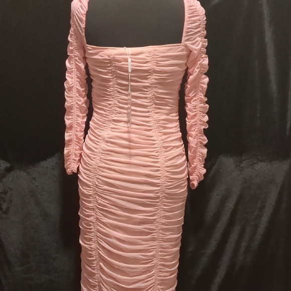 Self-Portrait Pink Ruched Long Sleeve Dress - Picture 6 of 11